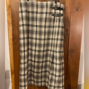 Jessica London Maxi Plaid skirt with slit and buckles